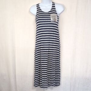B'Tween Navy Grey Striped Tank Dress Sequin Pocket Midi Length Size Small
